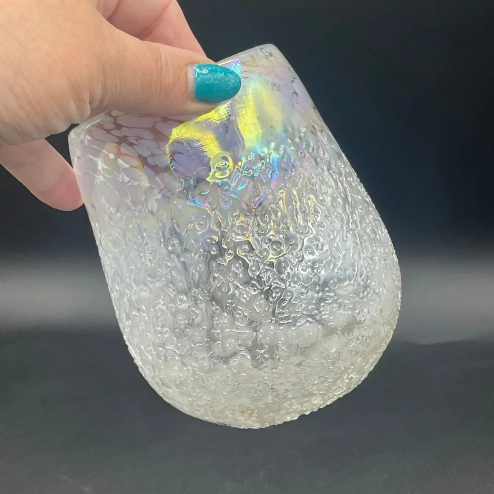 Vintage Iridescent Confetti Crackle Glass Tumbler Hand Blown Stemless Pontil
